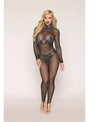 Bodystocking en résille grosse maille et finition strass - DG0511BLK